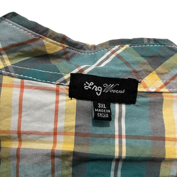 NOS Lifted Research Group LRG Mens Green Yellow Cotton Plaid Pearl Snap NWT 3XL - Picture 11 of 16